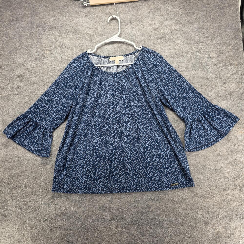 MICHAEL MICHAEL KORS Blouse Tunic Womens M Blue Animal Print Bell 3/4 Sleeve